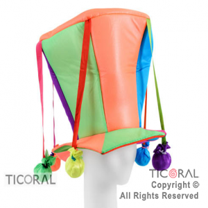 SOMBRERO HEXAGONAL CON PELOTITAS FLUO x 1